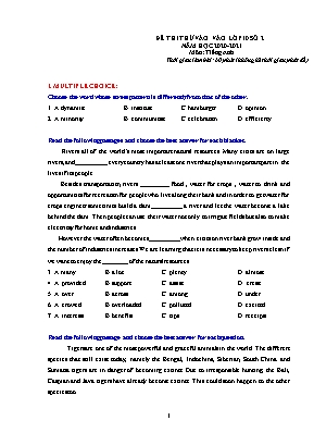 Đề thi thử vào Lớp 10 THPT môn Tiếng Anh - Đề số 2 - Năm học 2020-2021 (Có đáp án)
